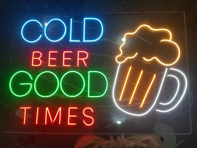Cold Beer Good Times multicolour neon sign with beer mug